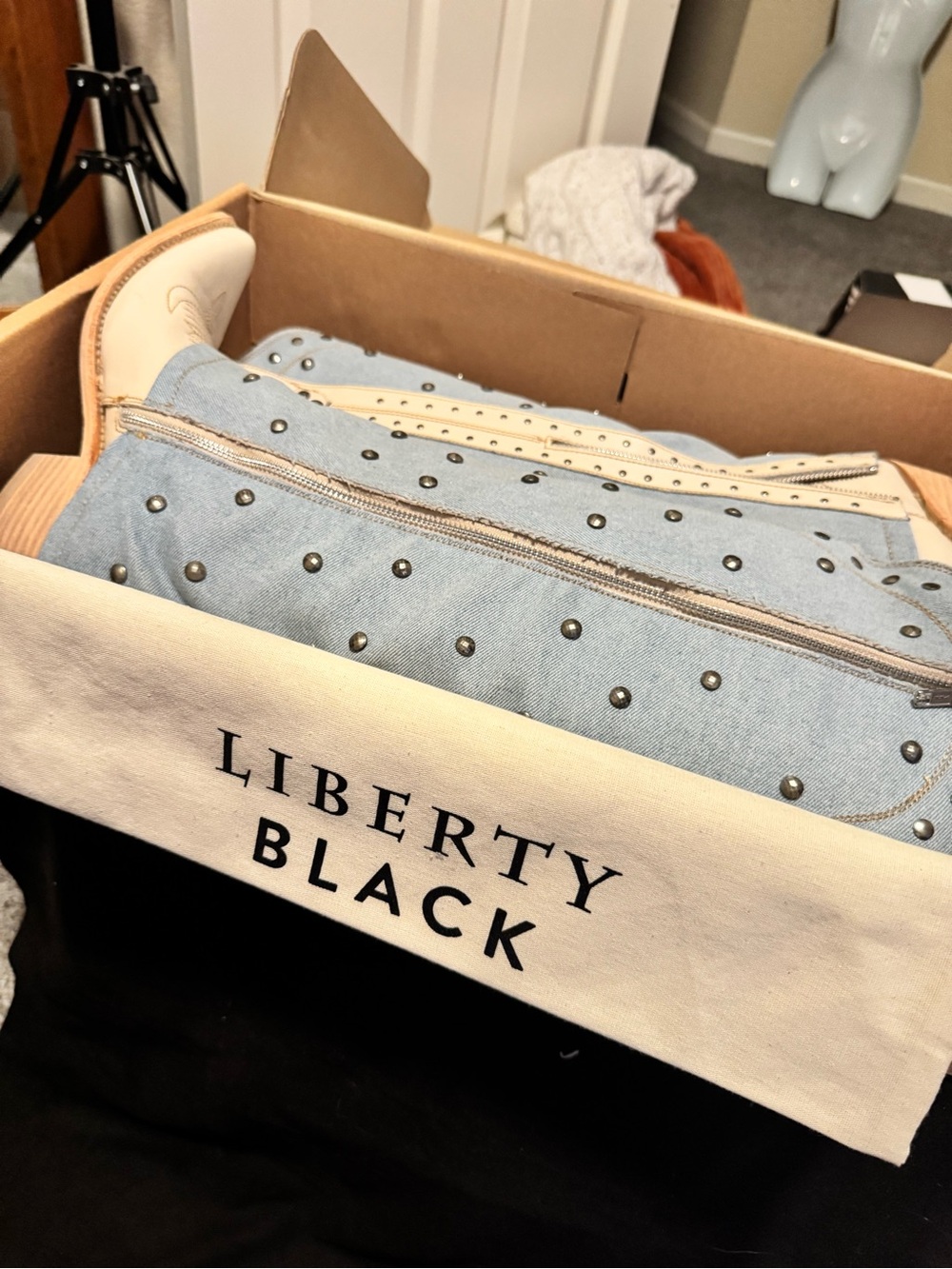 LIBERTY Black Denim Studded Western Boots - Picture 5 of 8